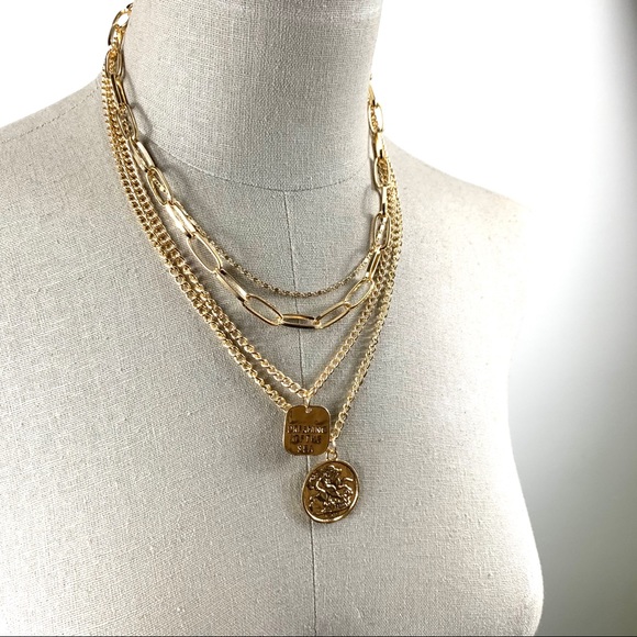 💎 💎NEW 14k Gold plated 4 layer chunky coin necklace - Picture 1 of 9